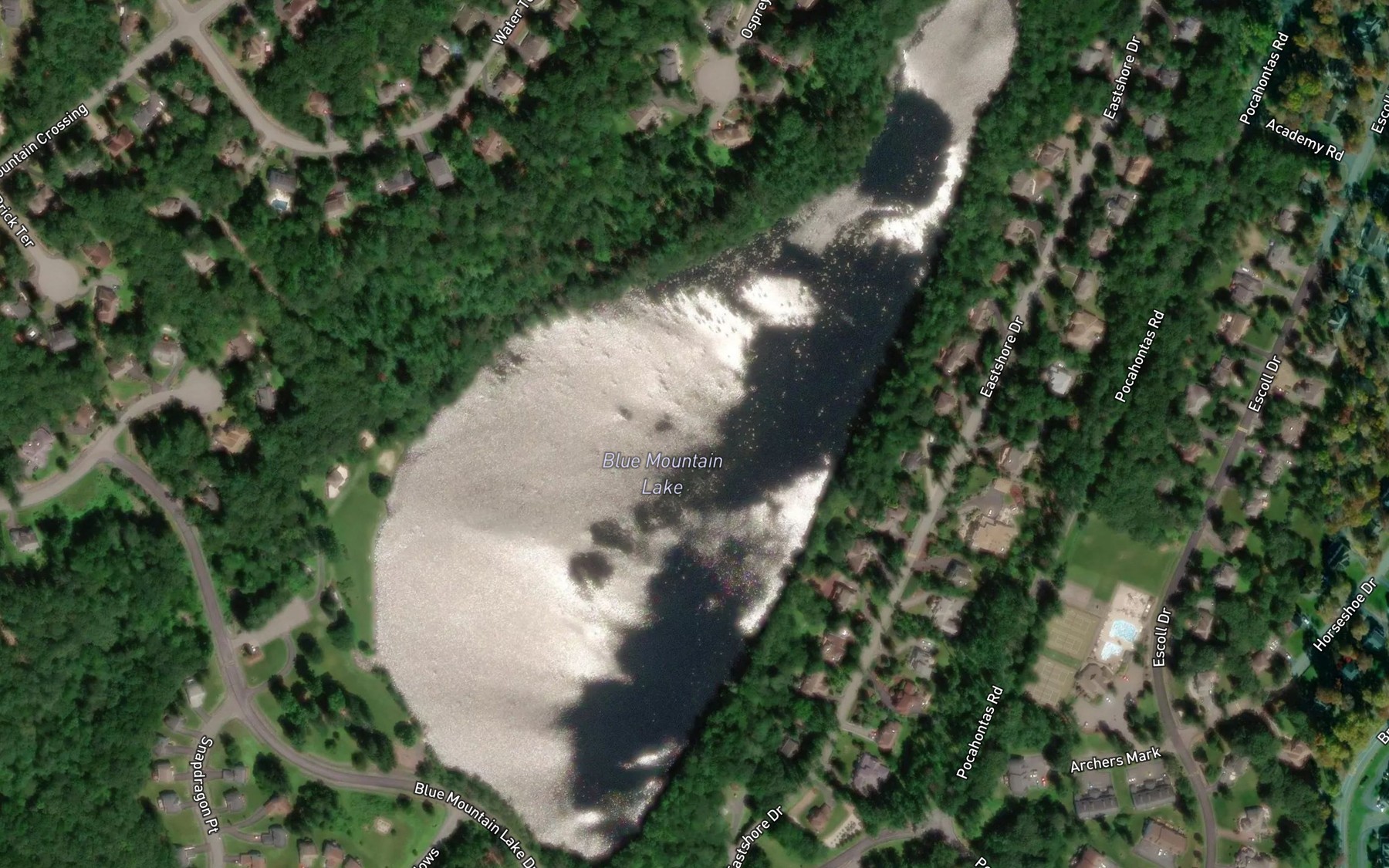 Satellite map of the Blue Mountain Lake