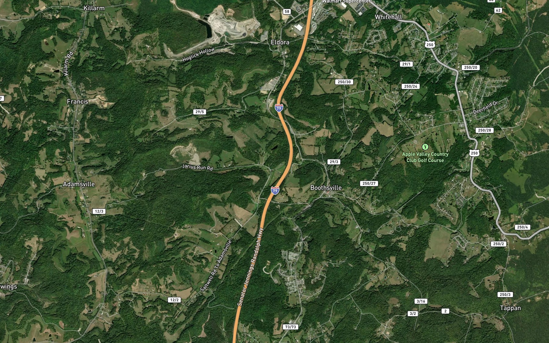 Satellite map of the Purdys Run