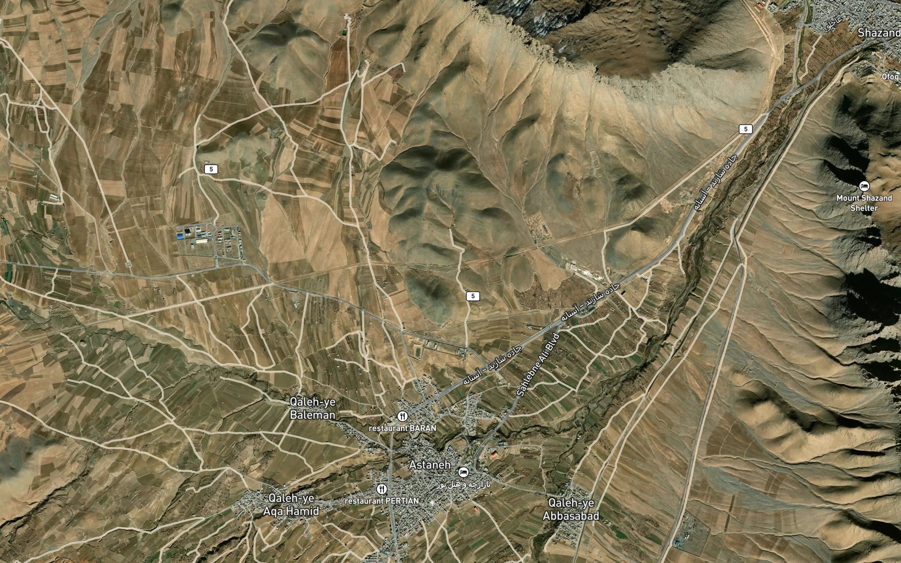 Satellite map of the Cheshmeh-ye `Alireza
