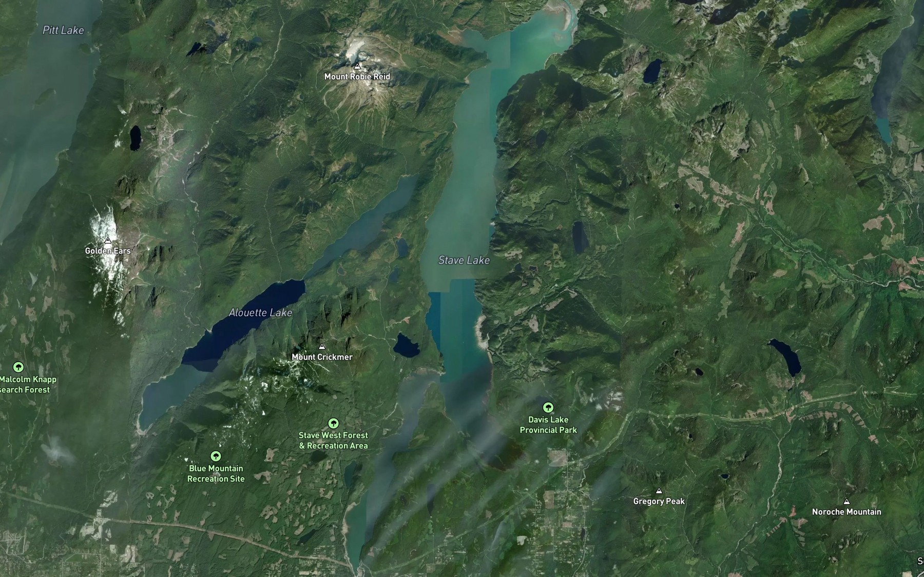 Satellite map of the Stave Lake