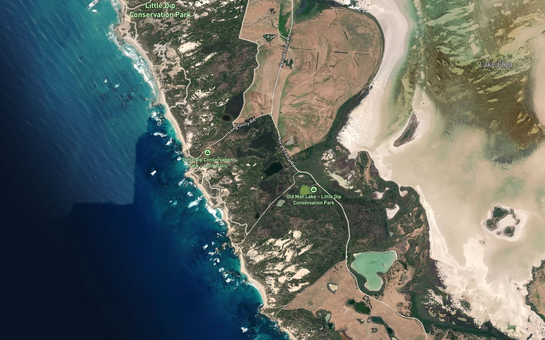 Satellite map of the Fresh Dip Lake