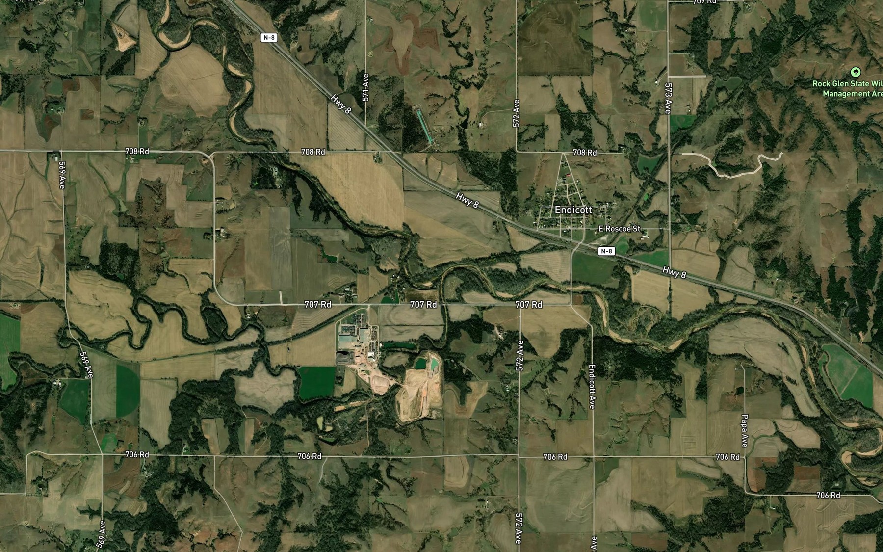 Satellite map of the Rose Creek