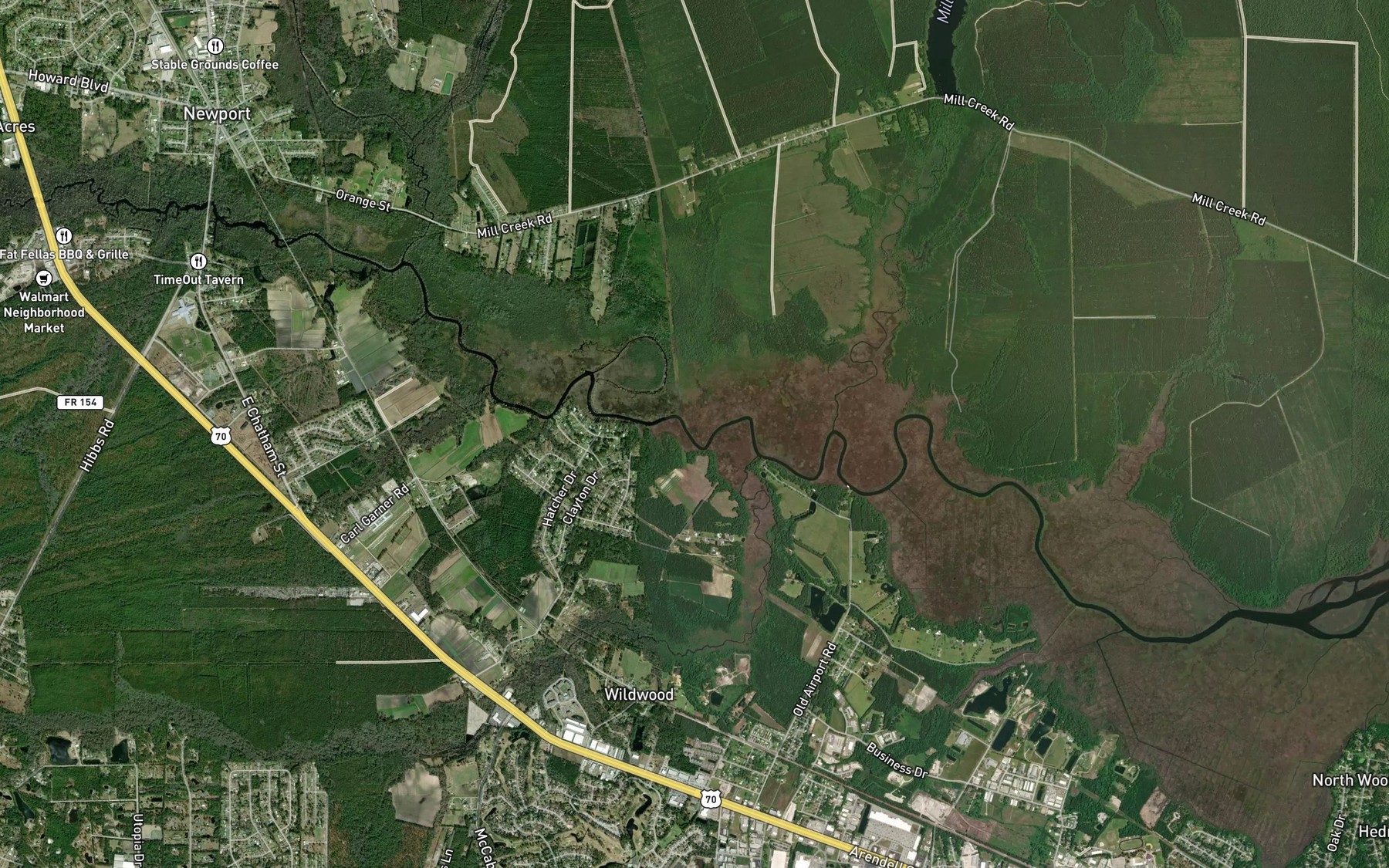 Satellite map of the Sandy Branch
