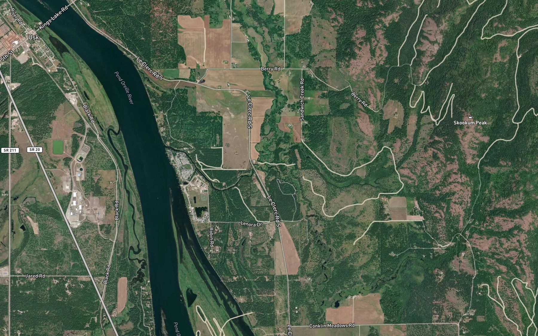 Satellite map of the South Fork Skookum Creek