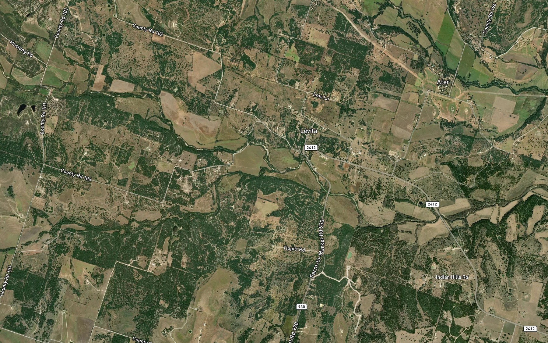 Satellite map of the Honey Creek