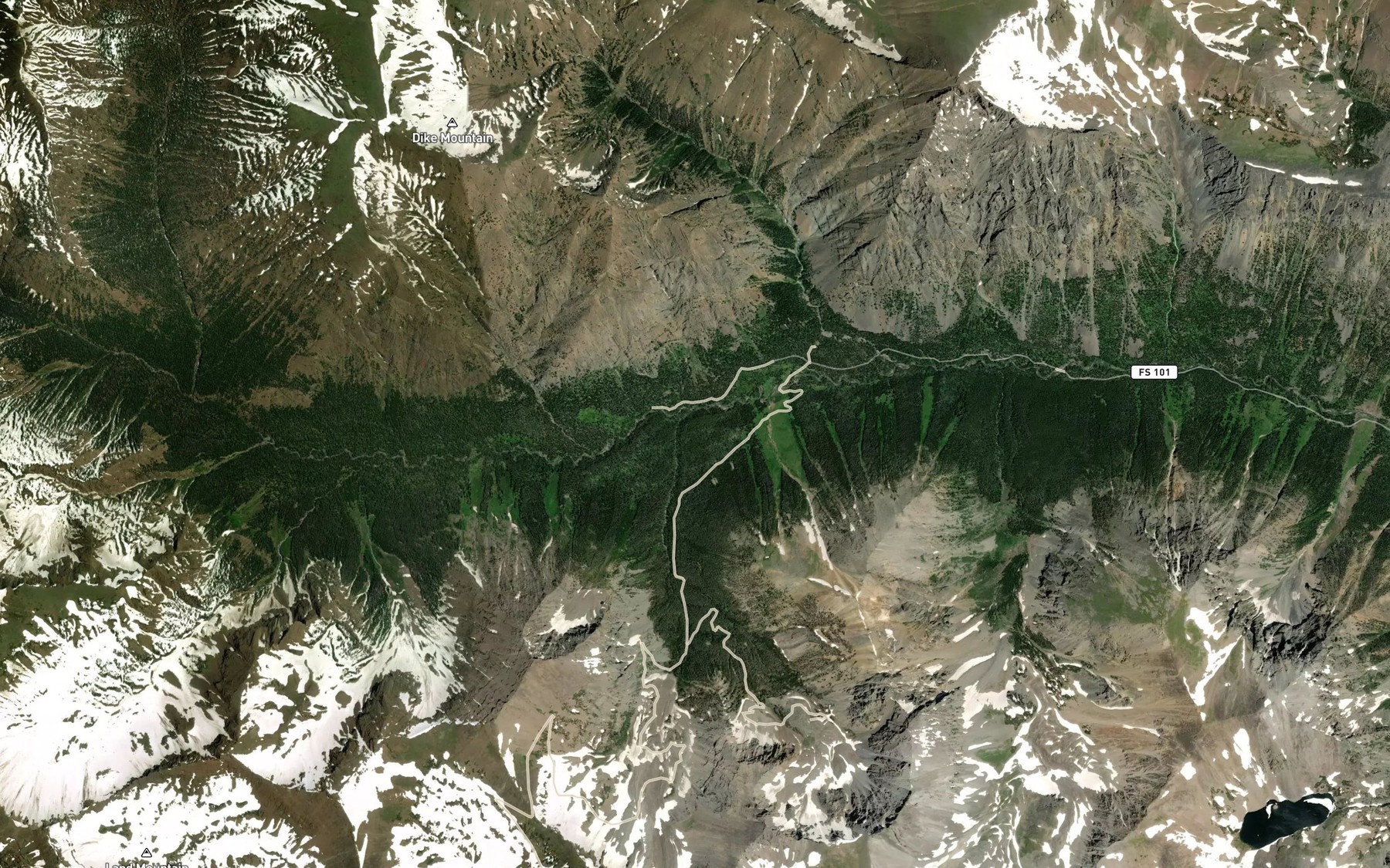 Satellite map of the Dike Creek