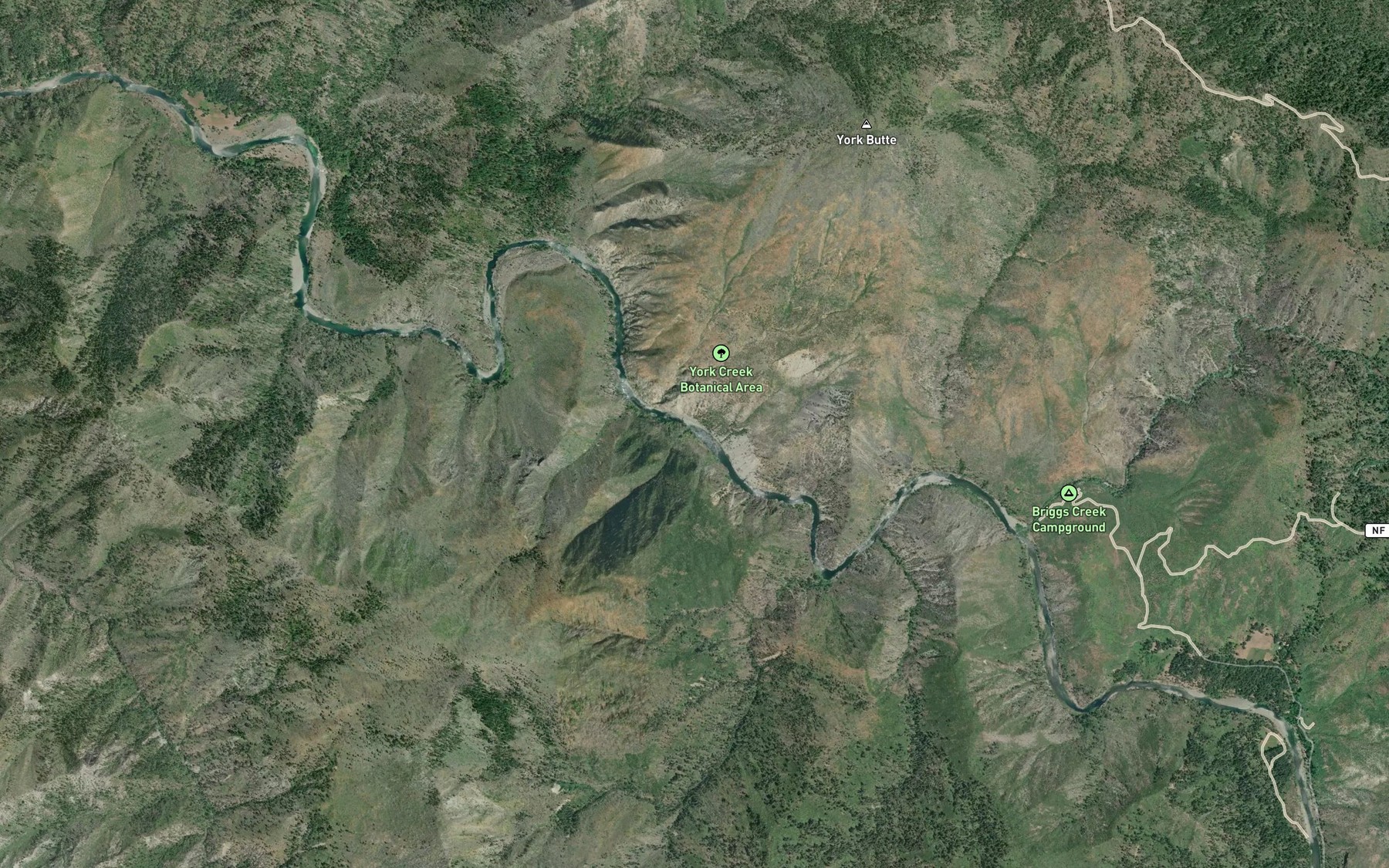 Satellite map of the Hayden Creek