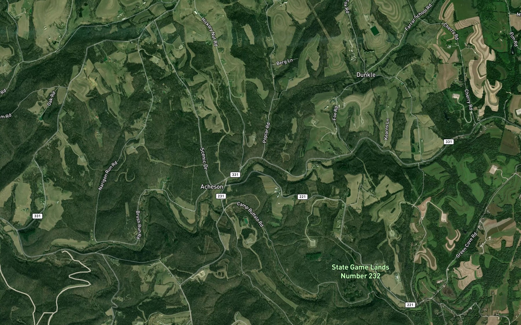 Satellite map of the Dunkle Run