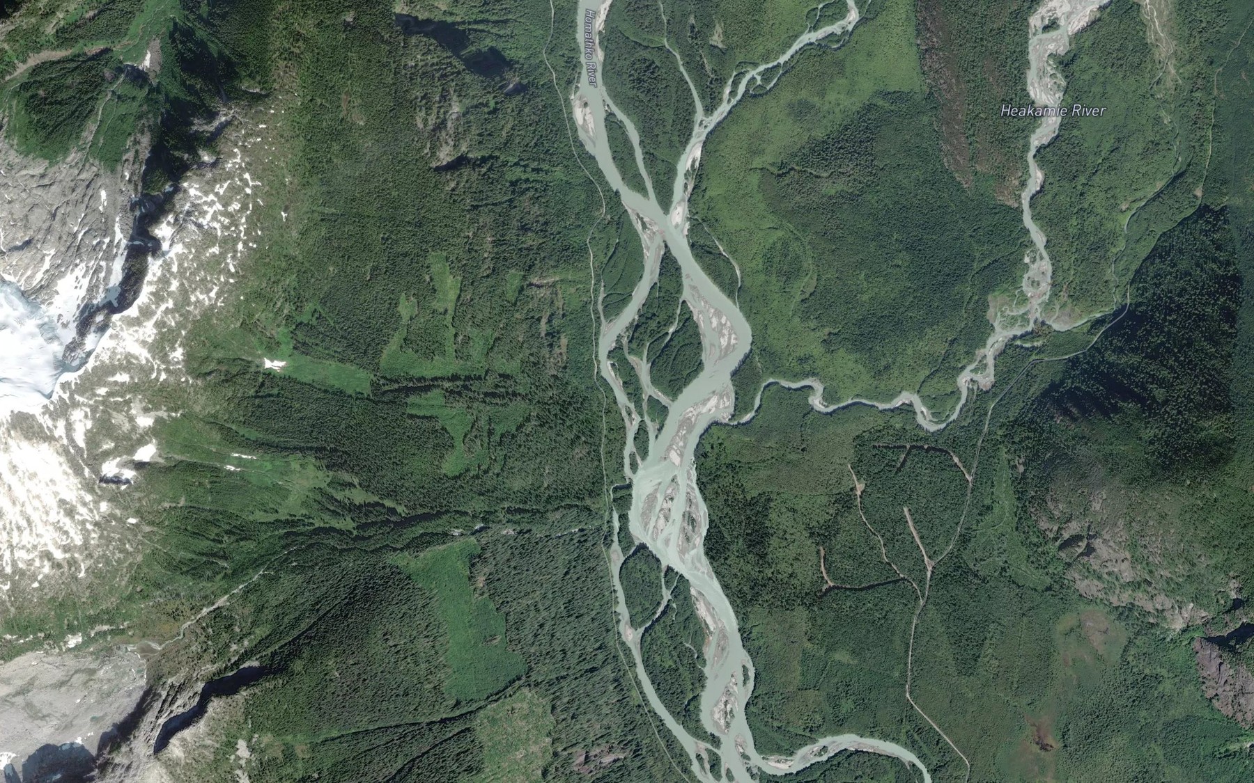 Satellite map of the Heakamie River