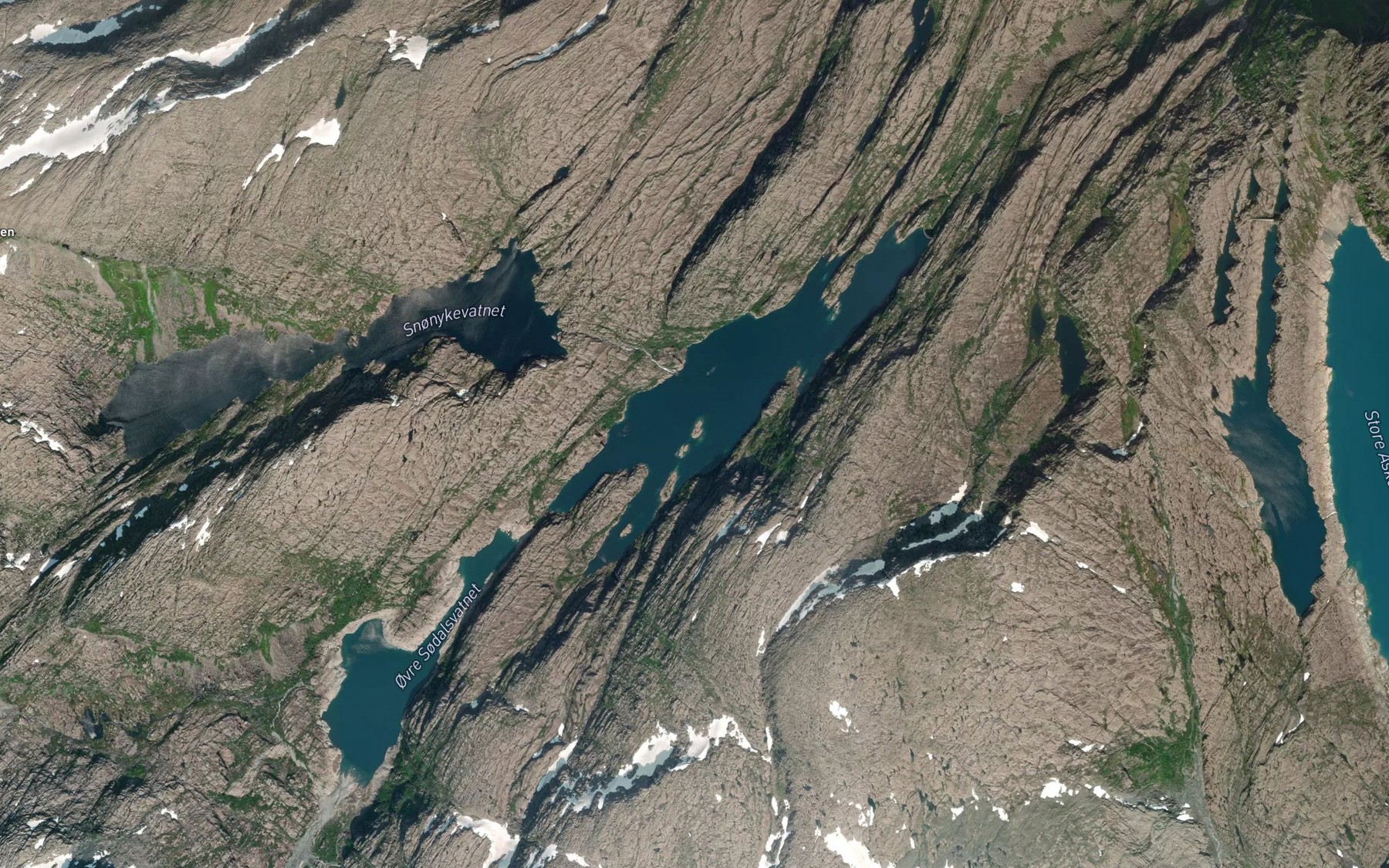 Satellite map of the Nedre Sodalsvatnet