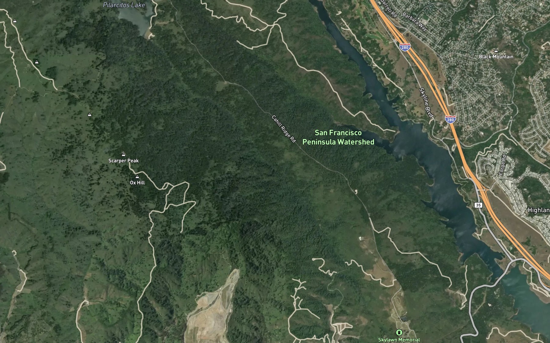 Satellite map of the Stone Dam Reservoir