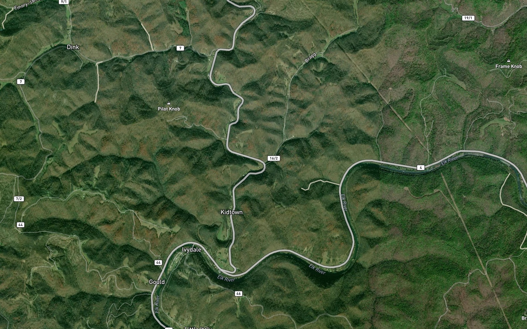 Satellite map of the Otterlick Run