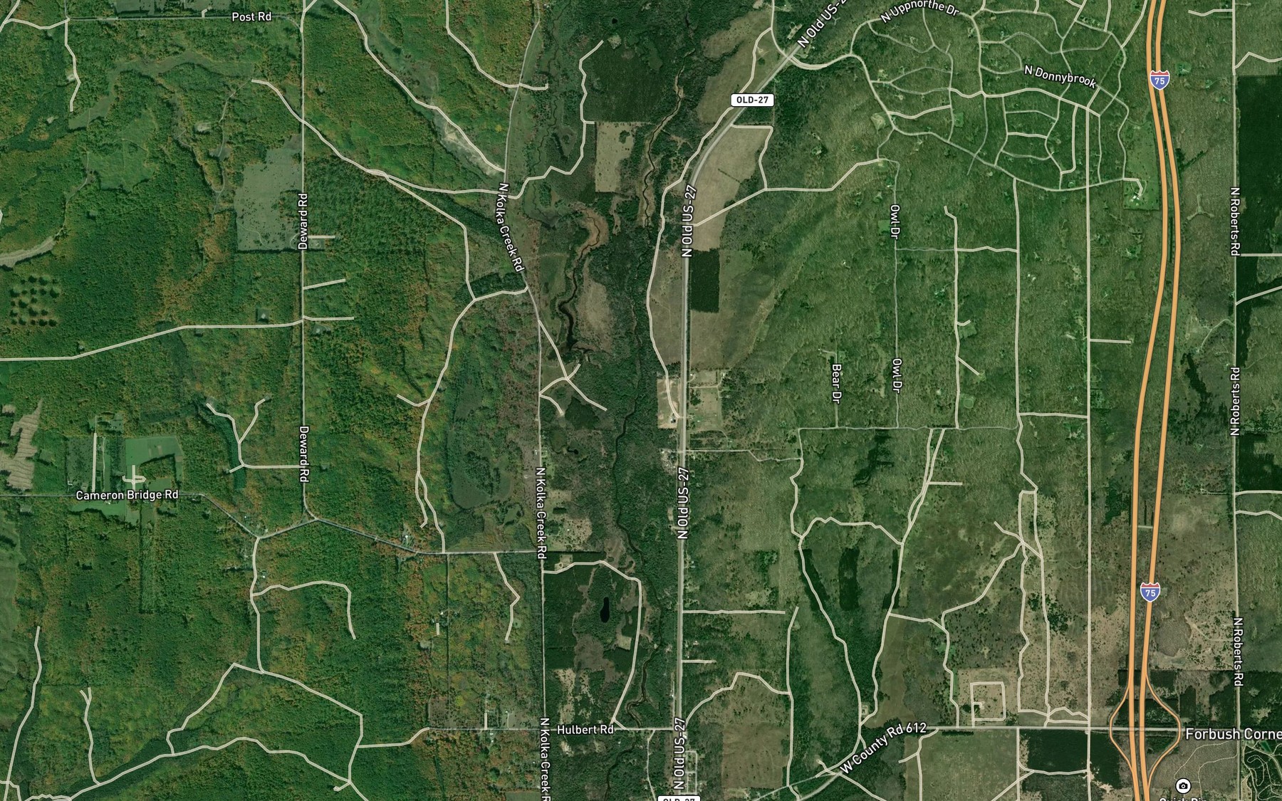 Satellite map of the Bradford Creek