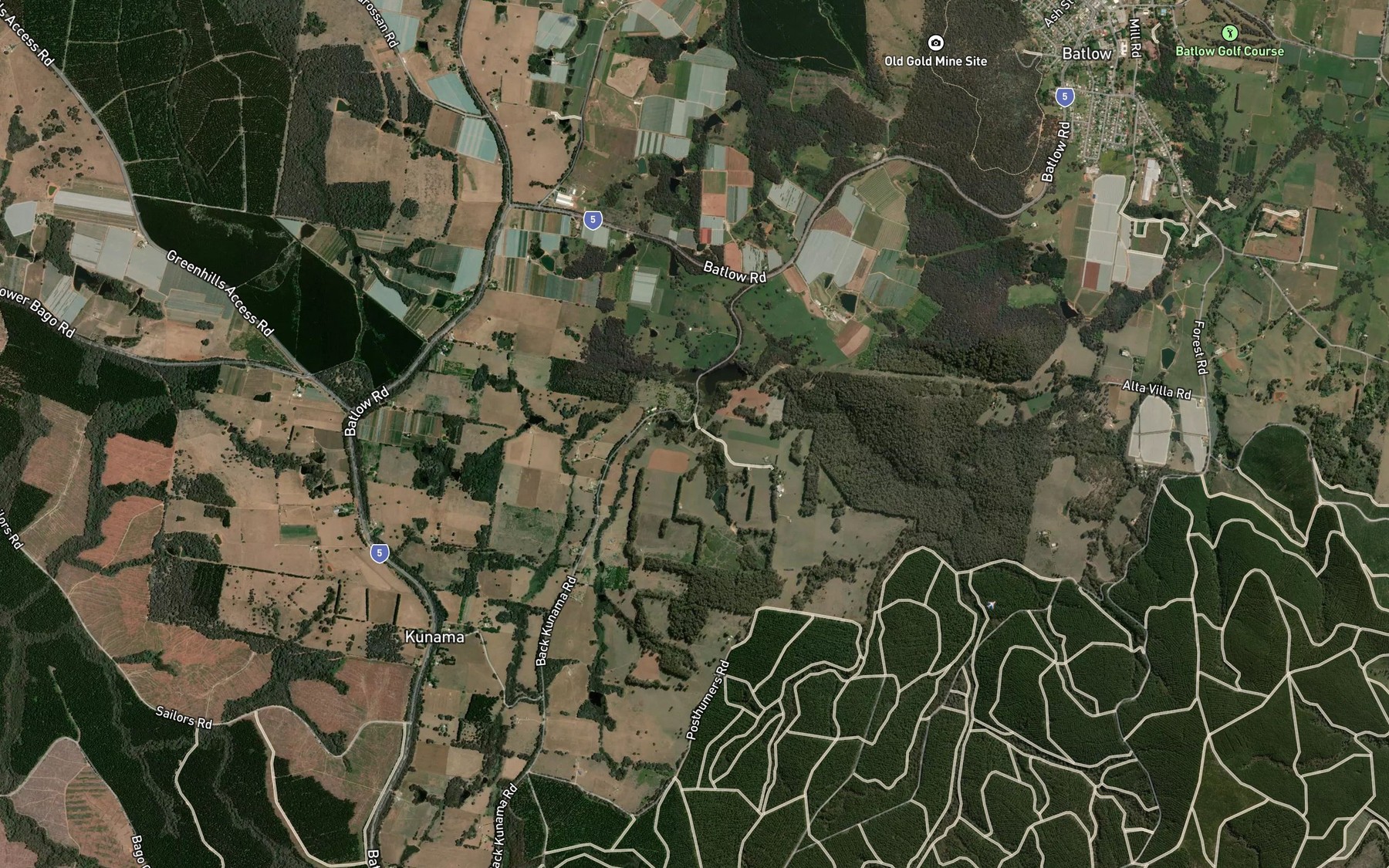 Satellite map of the Faheys Creek