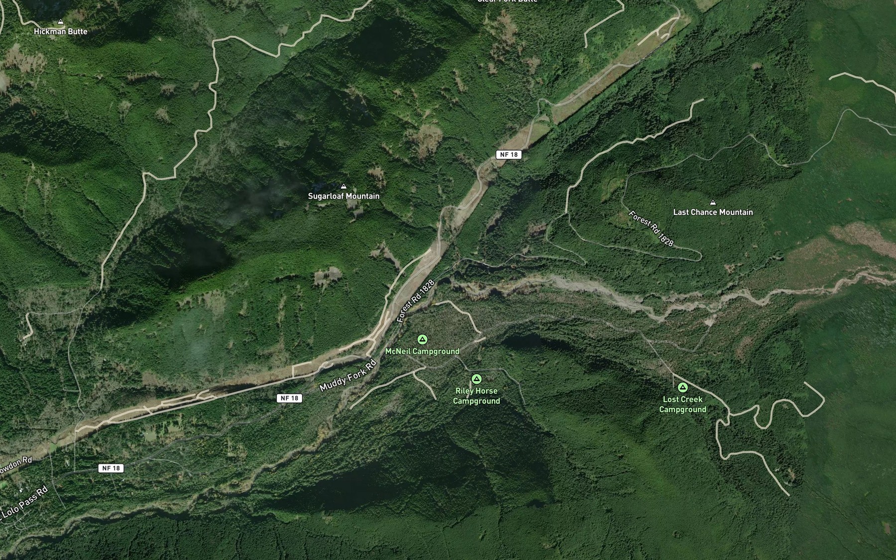 Satellite map of the Clear Fork