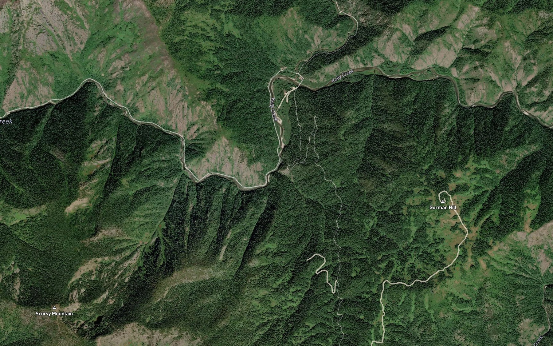 Satellite map of the Clayton Creek
