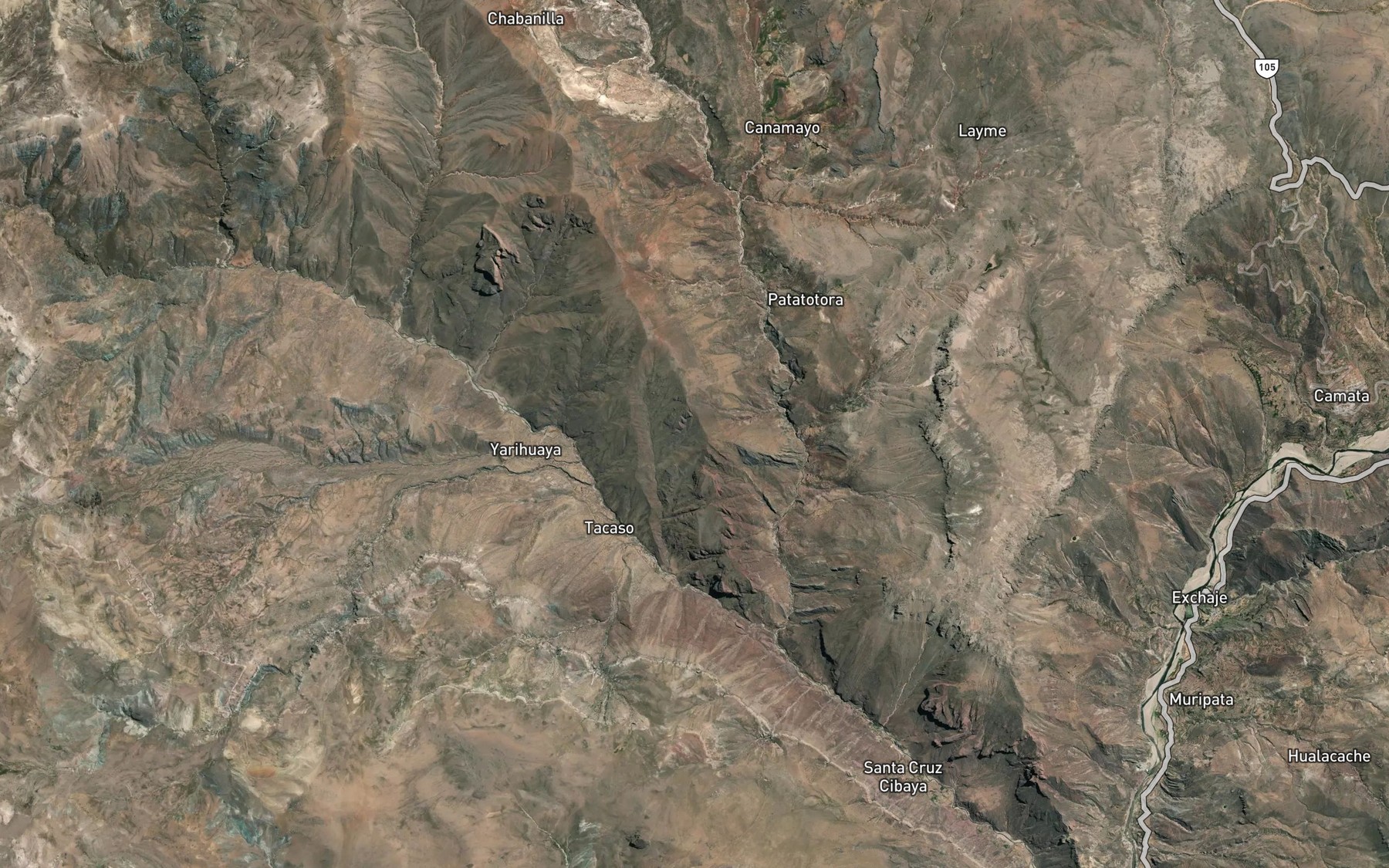 Satellite map of the Quebrada Chiruiroyoc