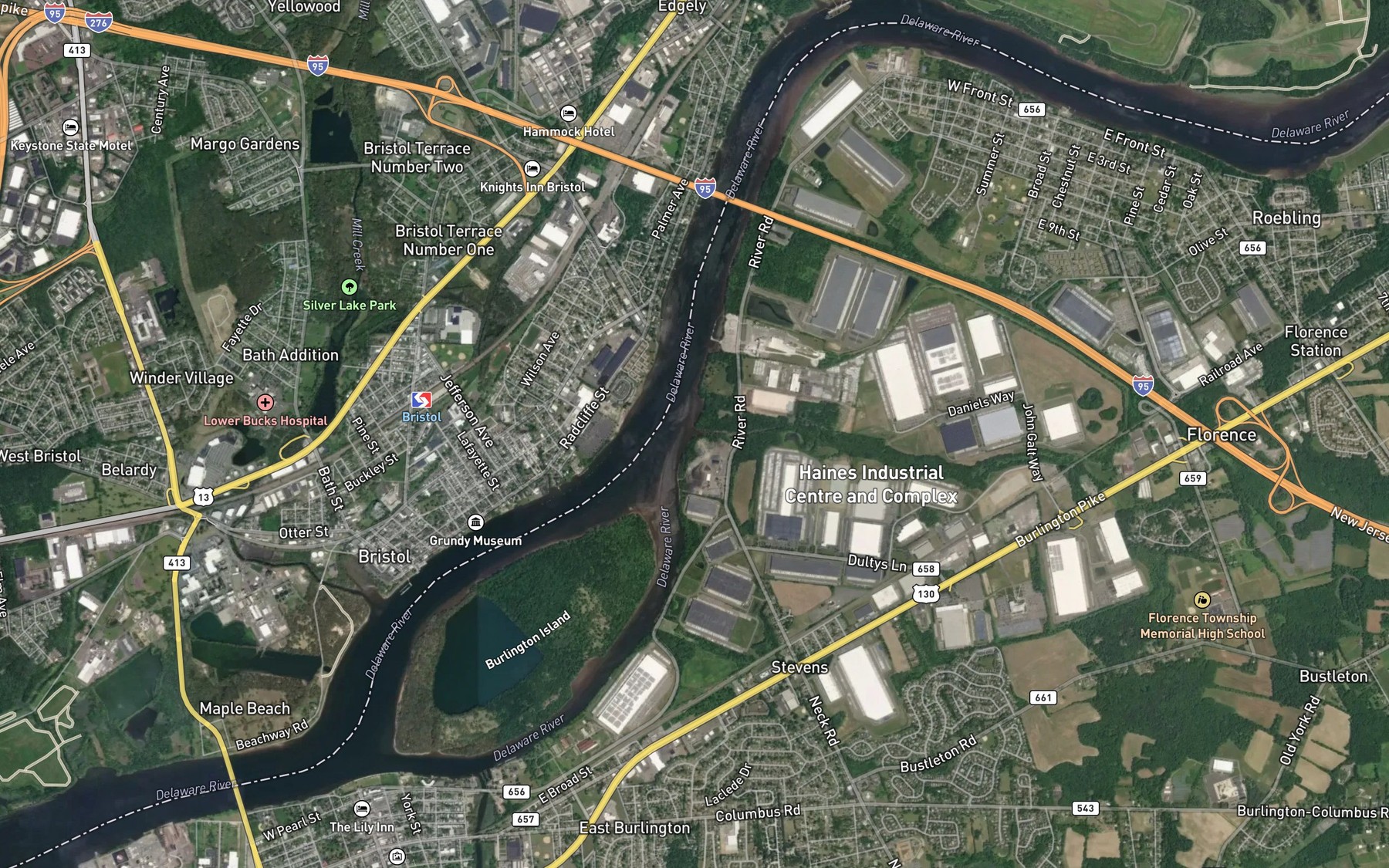 Satellite map of the Bustleton Creek
