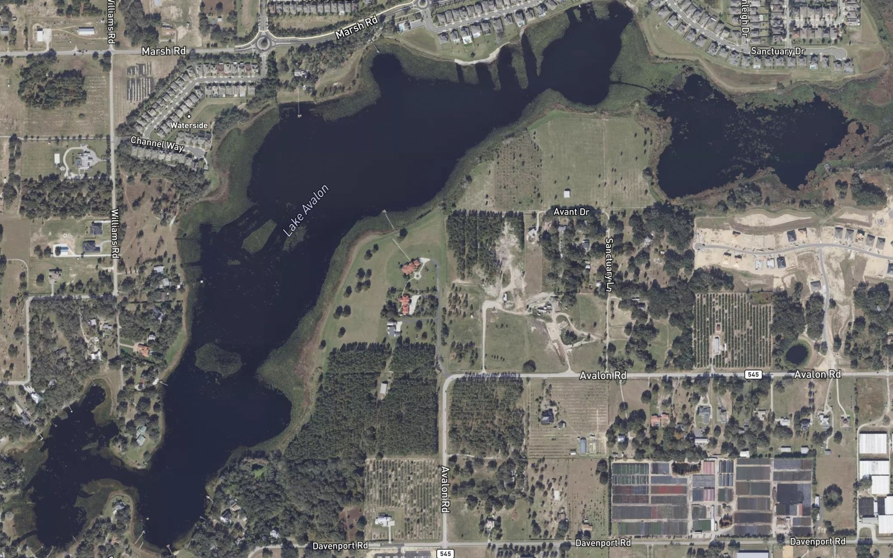 Satellite map of the Lake Avalon