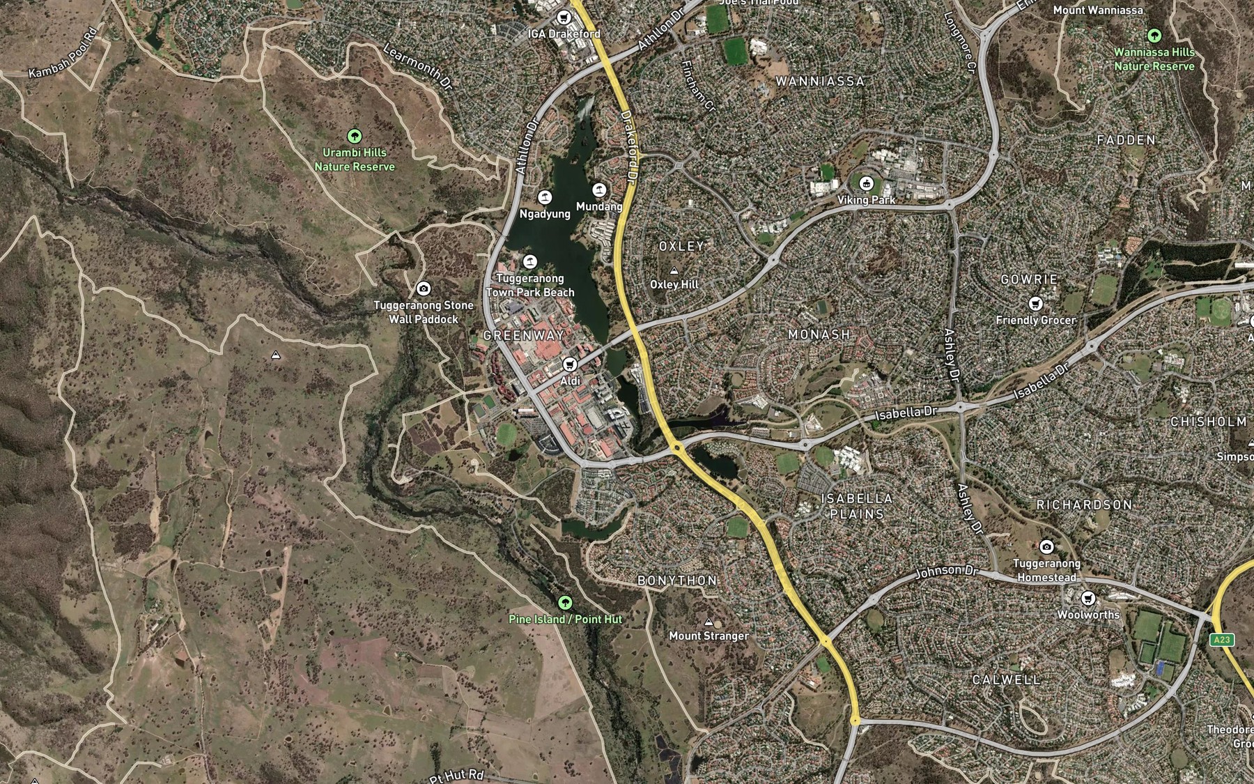 Satellite map of the Lake Tuggeranong