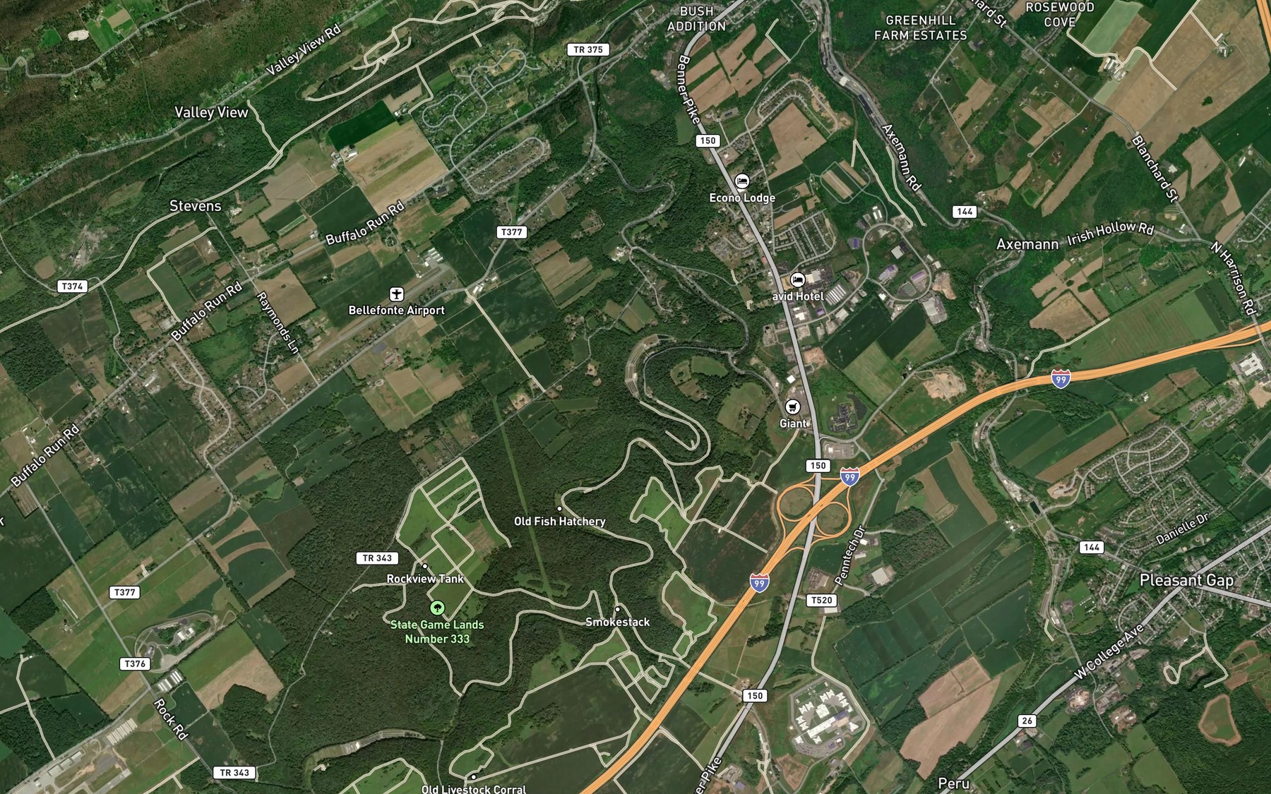 Satellite map of the Forked Spring