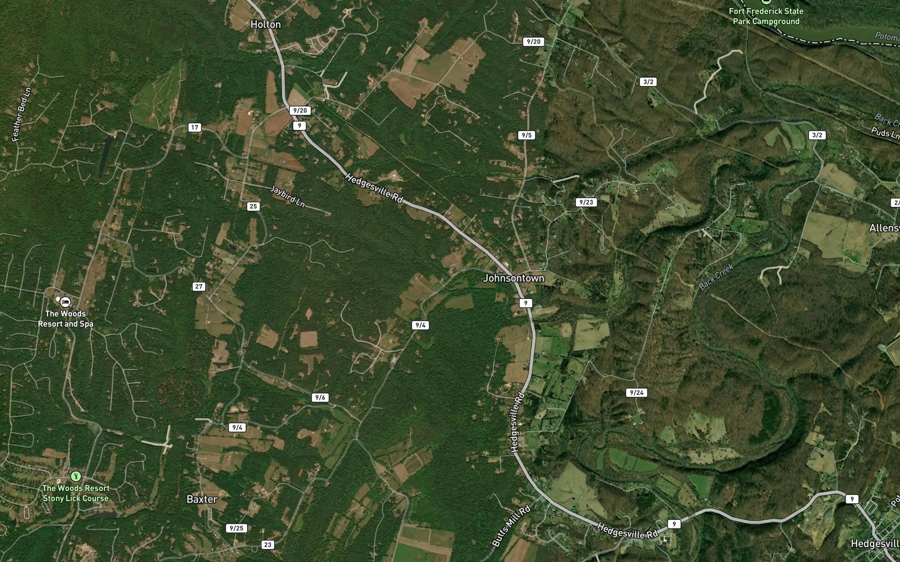 Satellite map of the Higgins Run