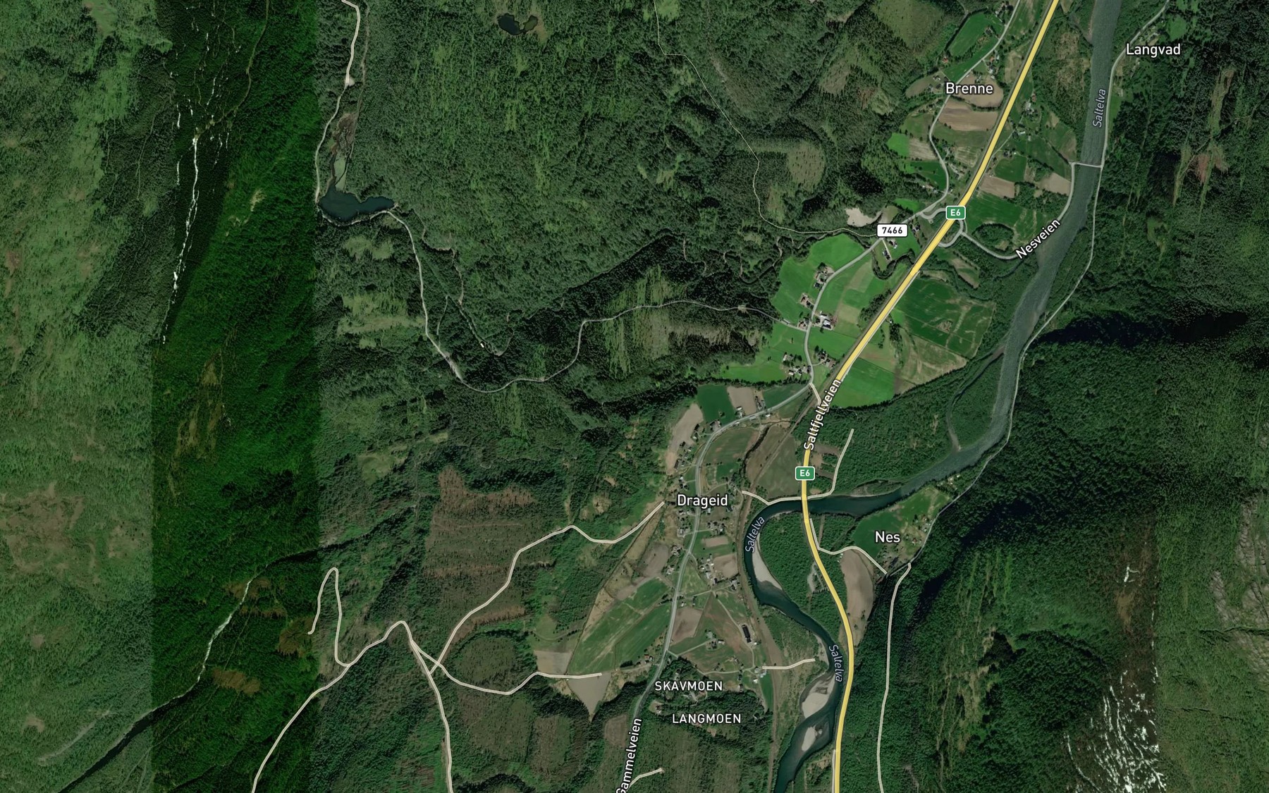 Satellite map of the Tverrelva,in