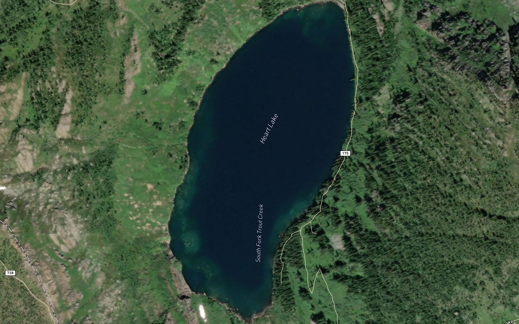 Satellite map of the Heart Lake