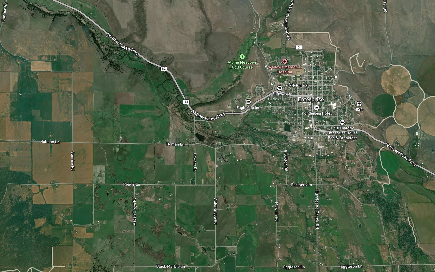 Satellite map of the Prairie Creek