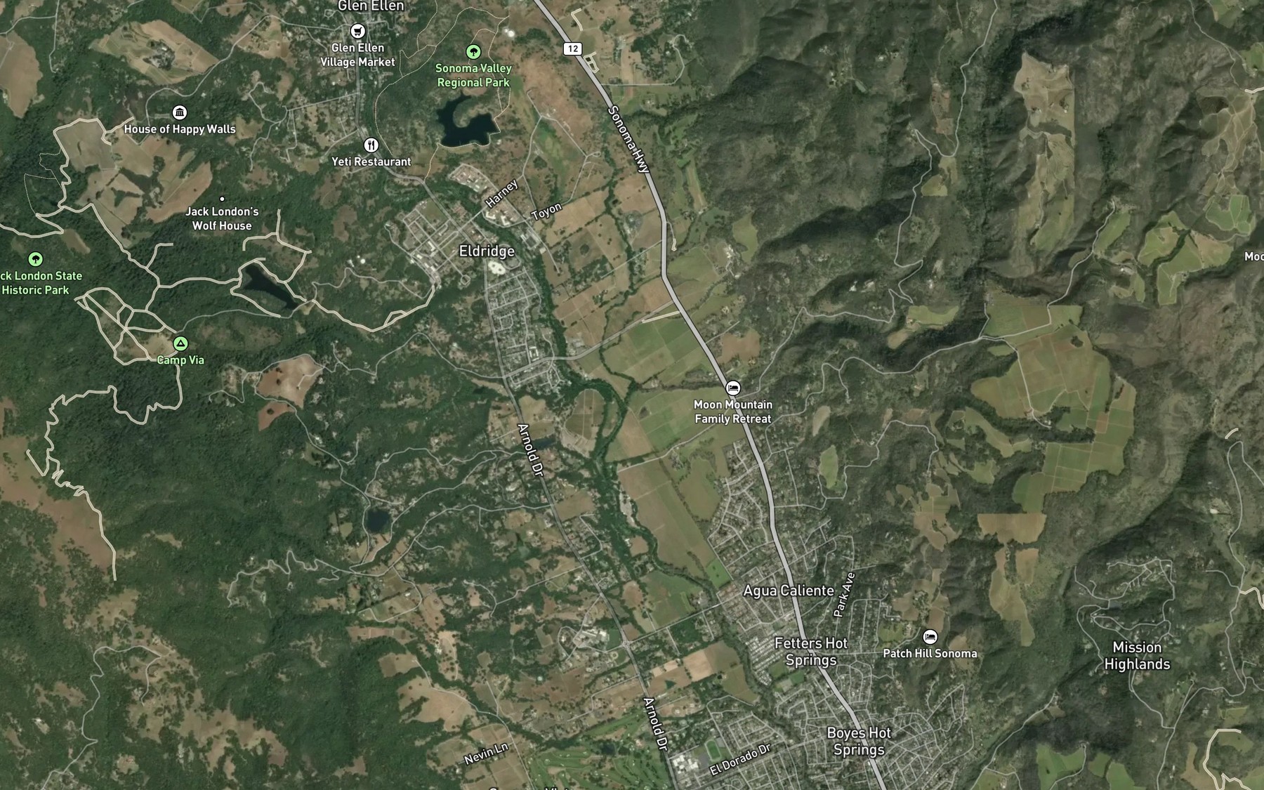 Satellite map of the Wilson Creek