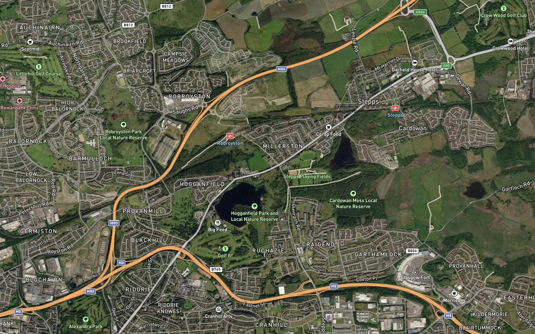 Satellite map of the Hogganfield Loch