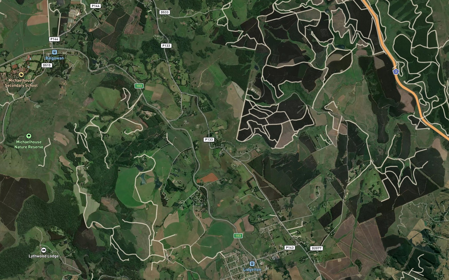 Satellite map of the Lions River