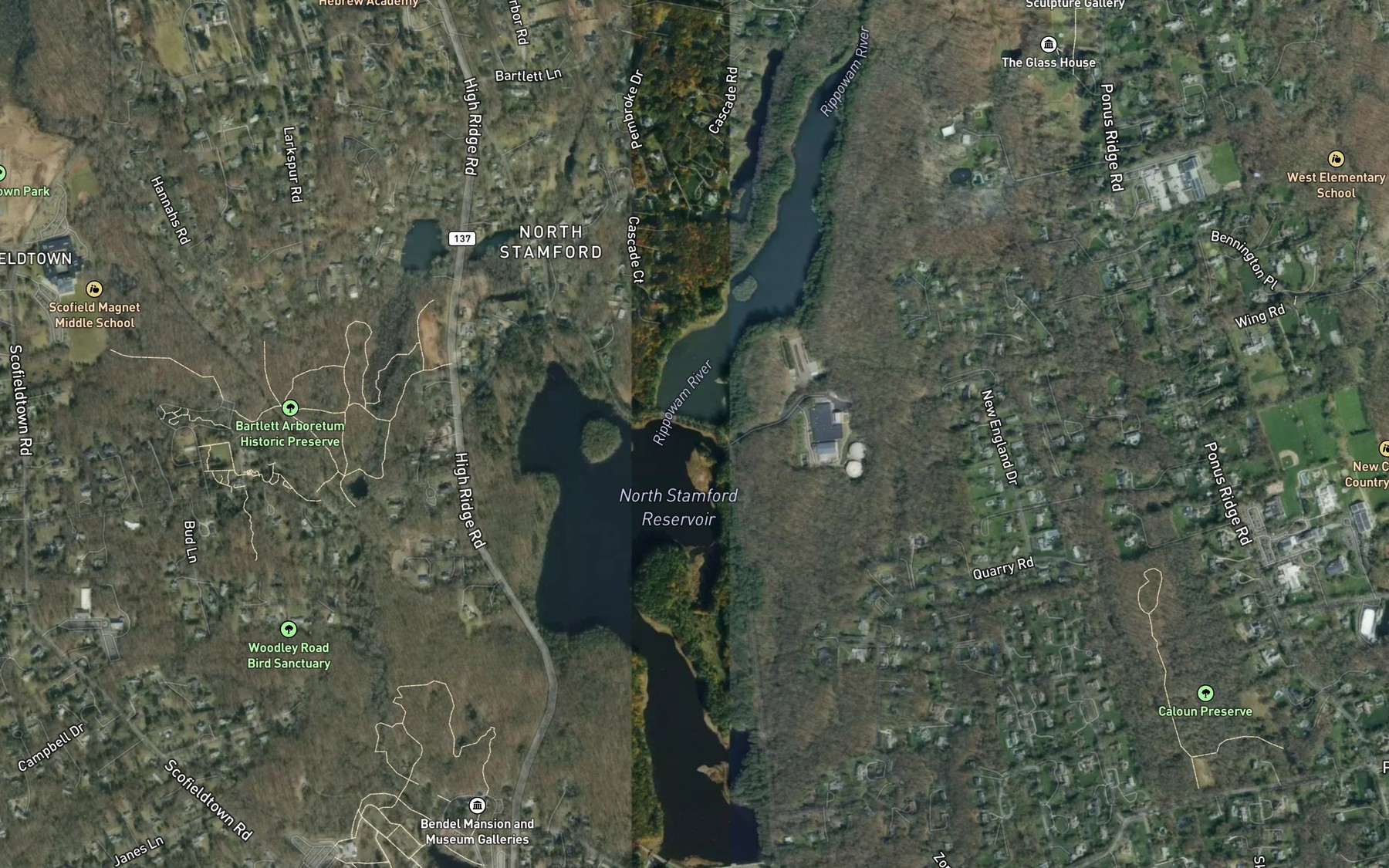 Satellite map of the North Stamford Reservoir