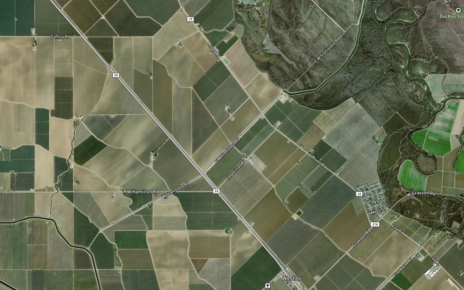 Satellite map of the West Stanislaus Main Canal