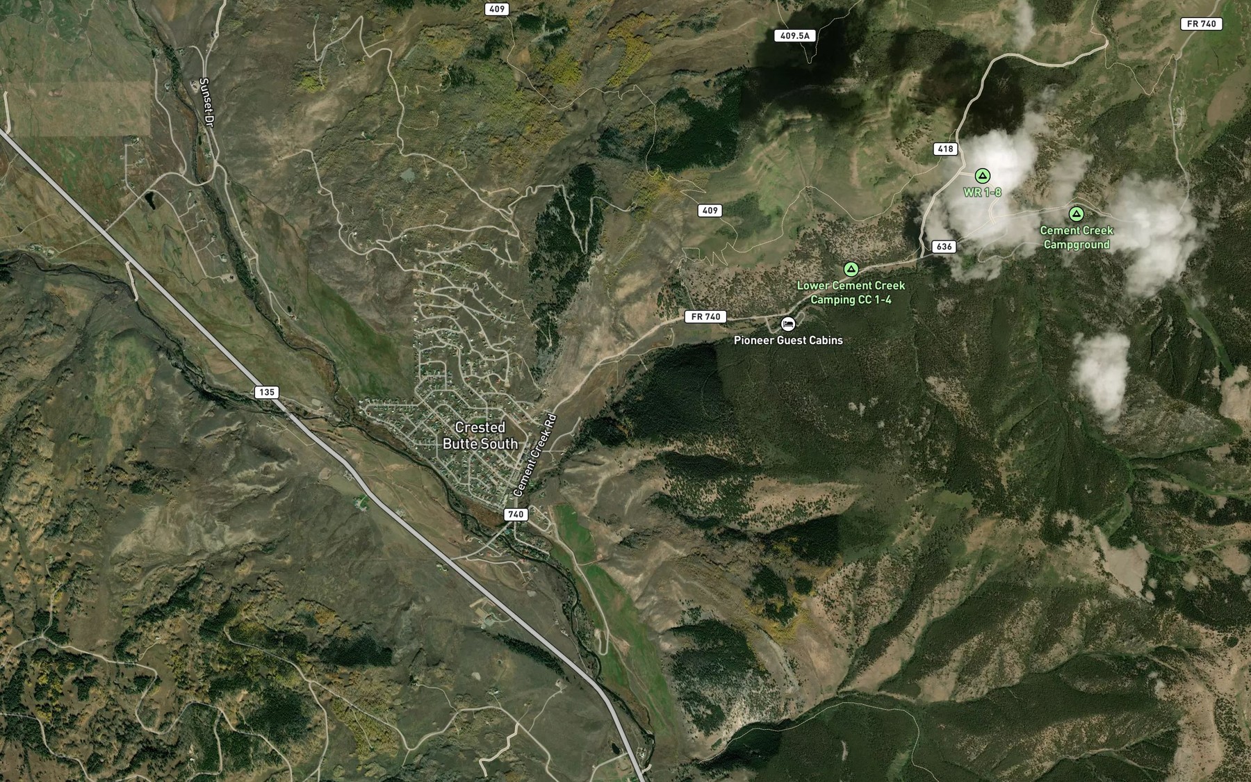 Satellite map of the Cement Creek Spring