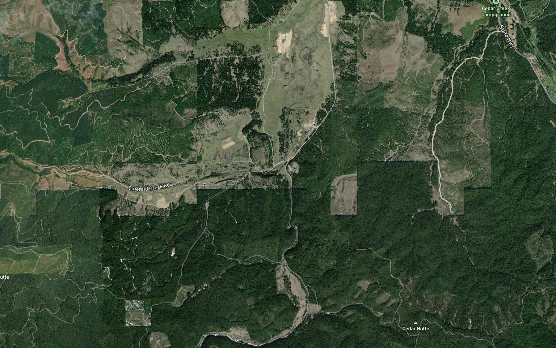 Satellite map of the East Fork Emerald Creek