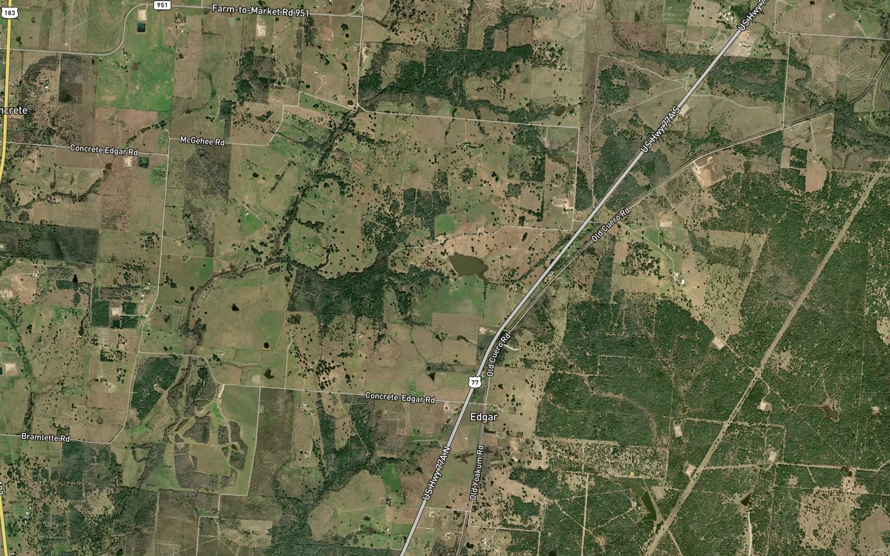 Satellite map of the Flying F Ranch Lake