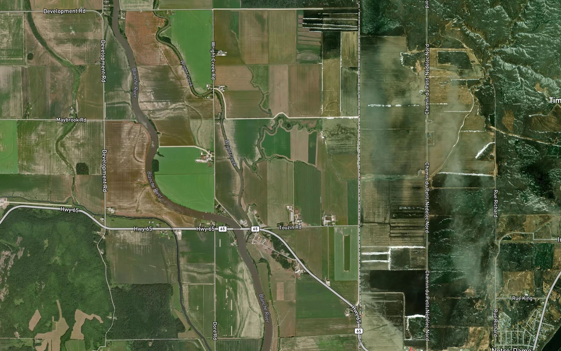Satellite map of the Burwash Creek