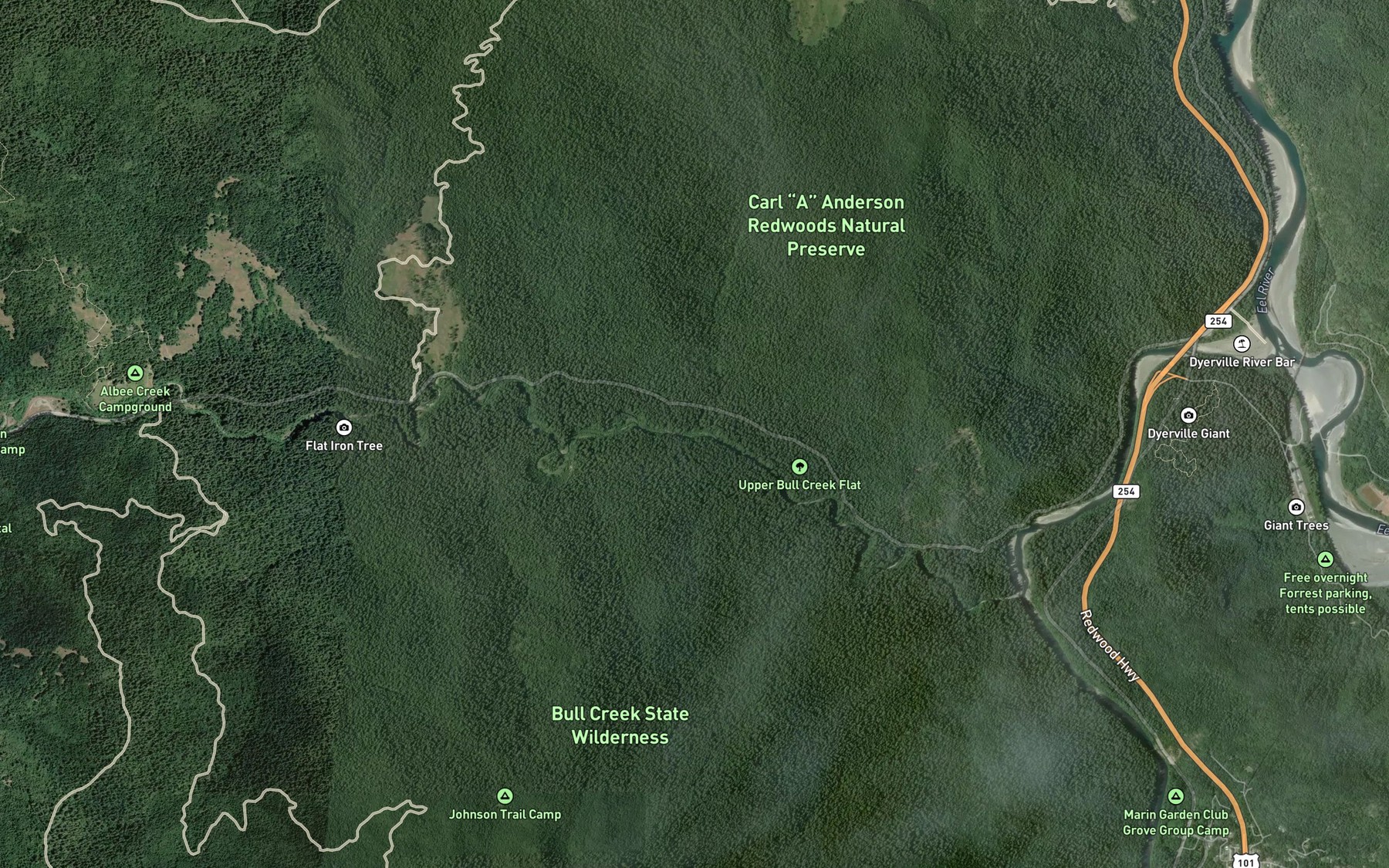 Satellite map of the Cow Creek