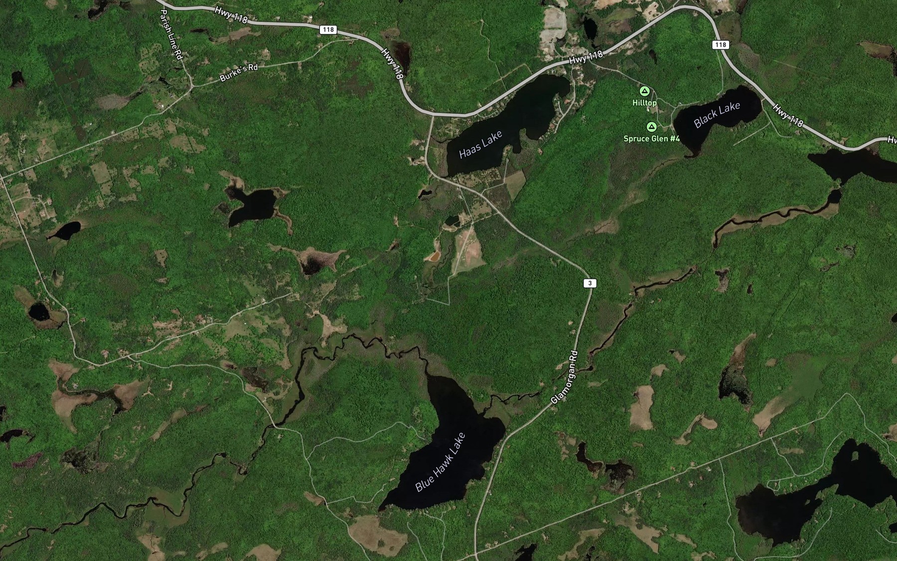 Satellite map of the Haas Creek