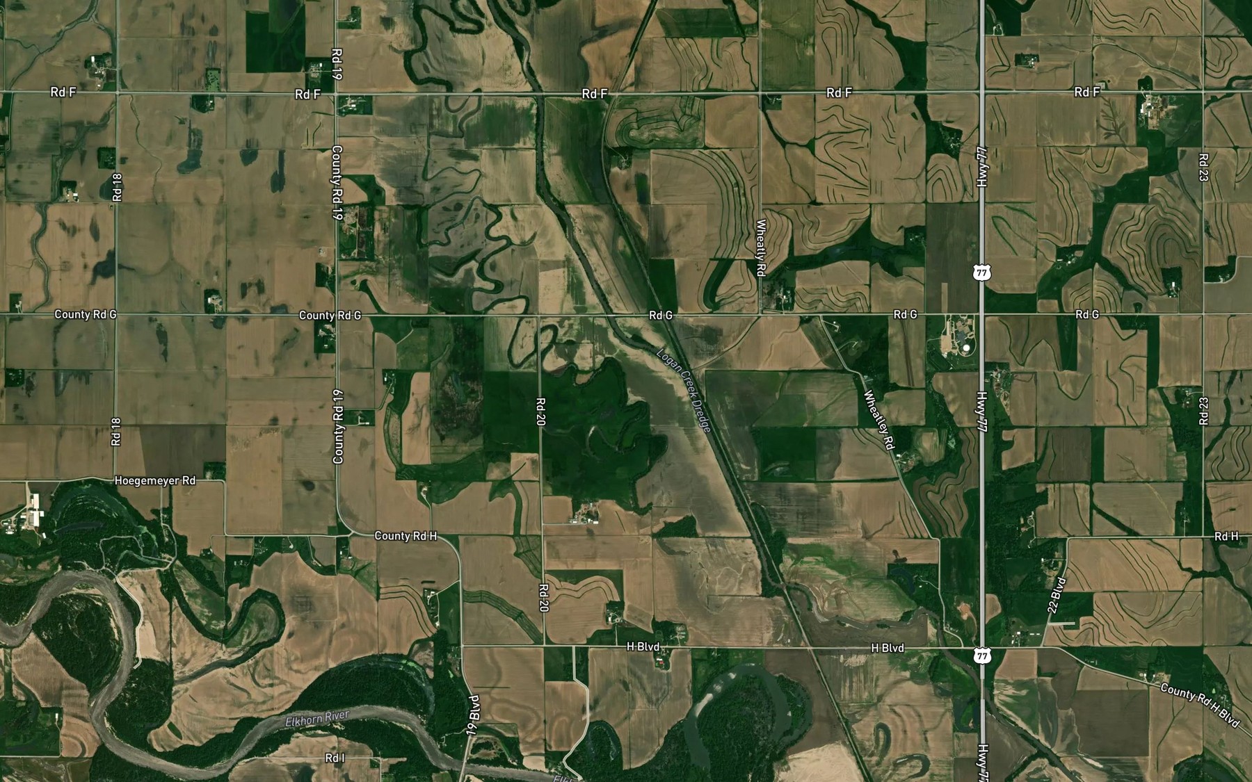 Satellite map of the Old Channel Logan Creek