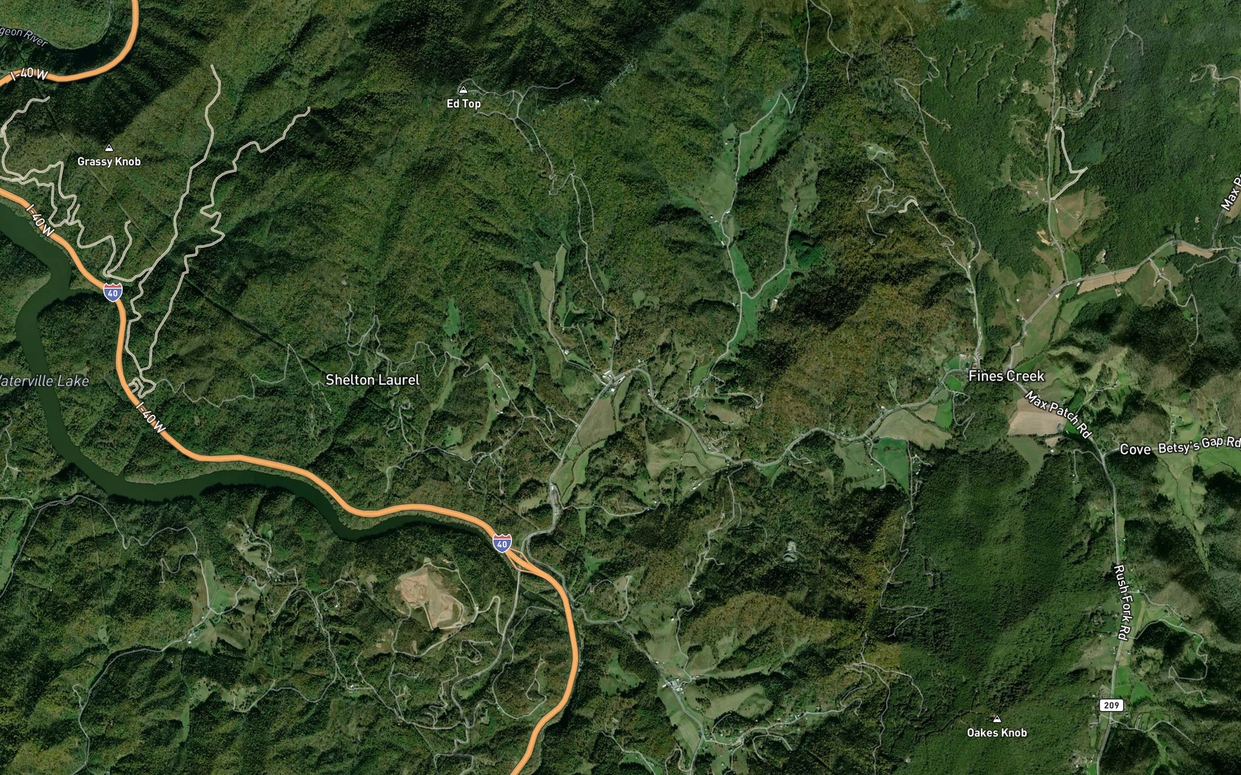 Satellite map of the Toms Branch