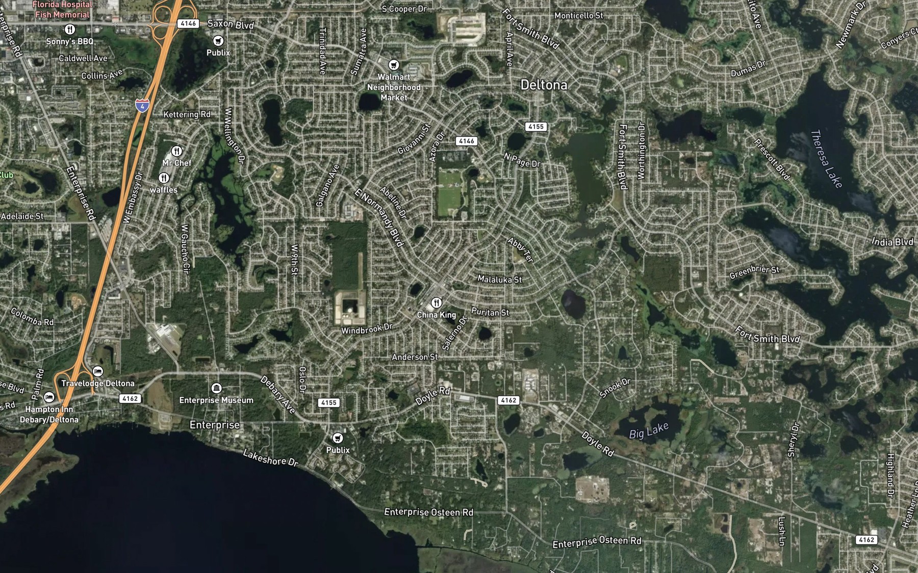 Satellite map of the Abbott Lake
