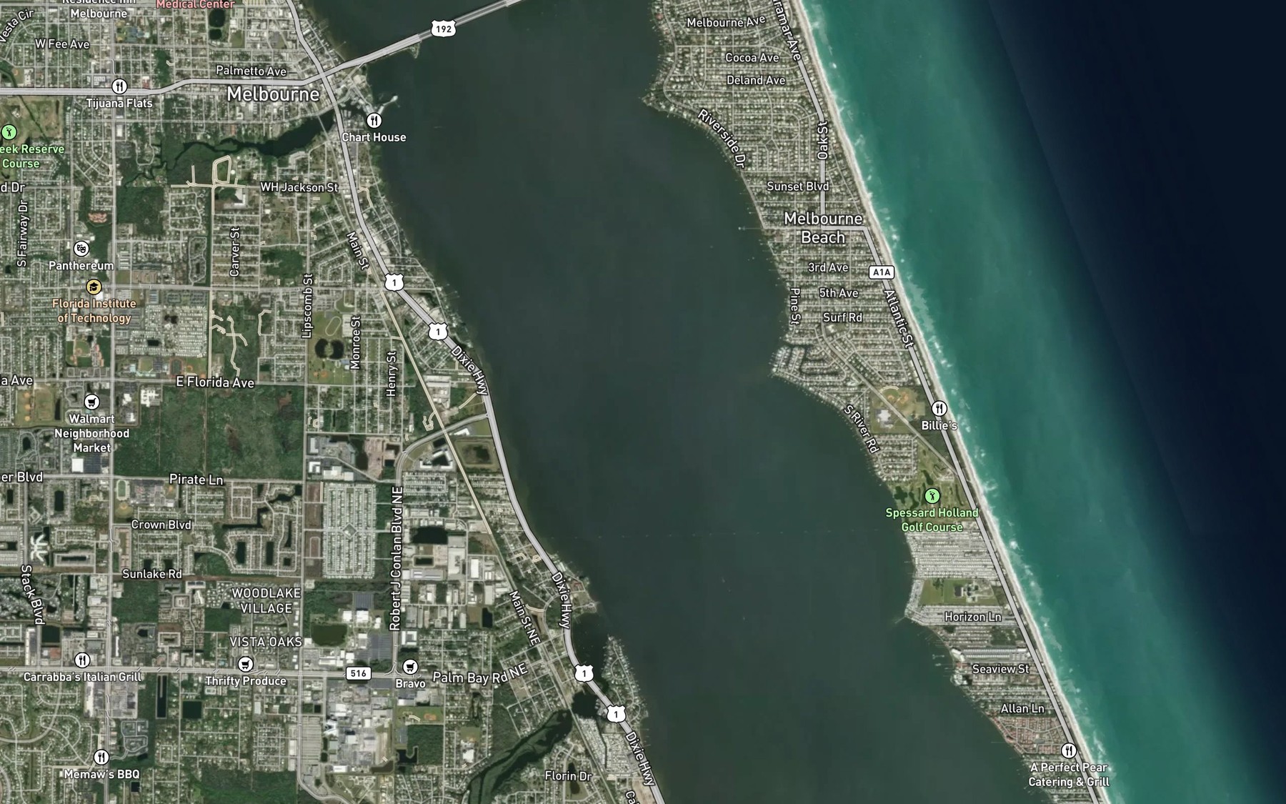 Satellite map of the Indian River