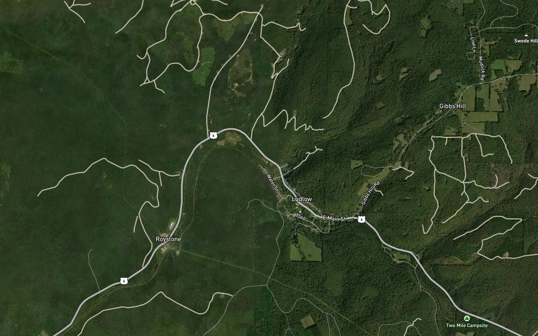 Satellite map of the Windfall Run
