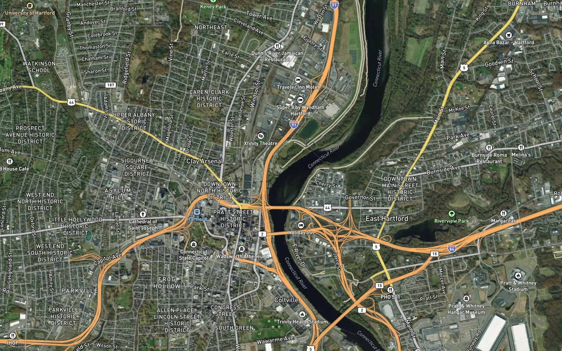 Satellite map of the Riverfront Boathouse