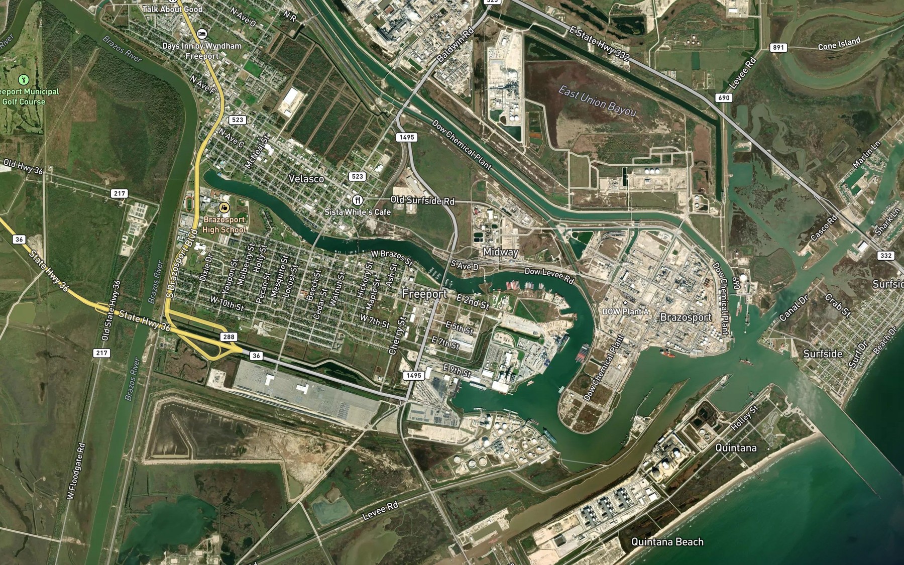 Satellite map of the Brazos Harbor