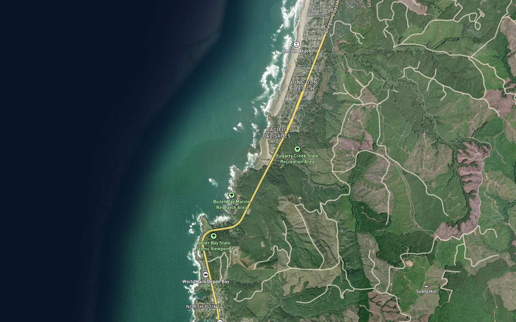 Satellite map of the Fogarty Creek