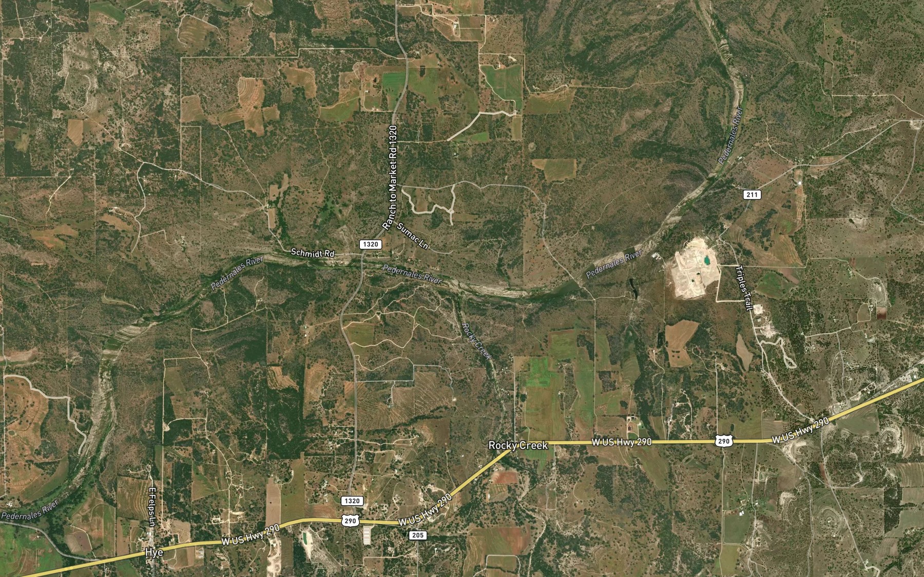Satellite map of the Rocky Creek