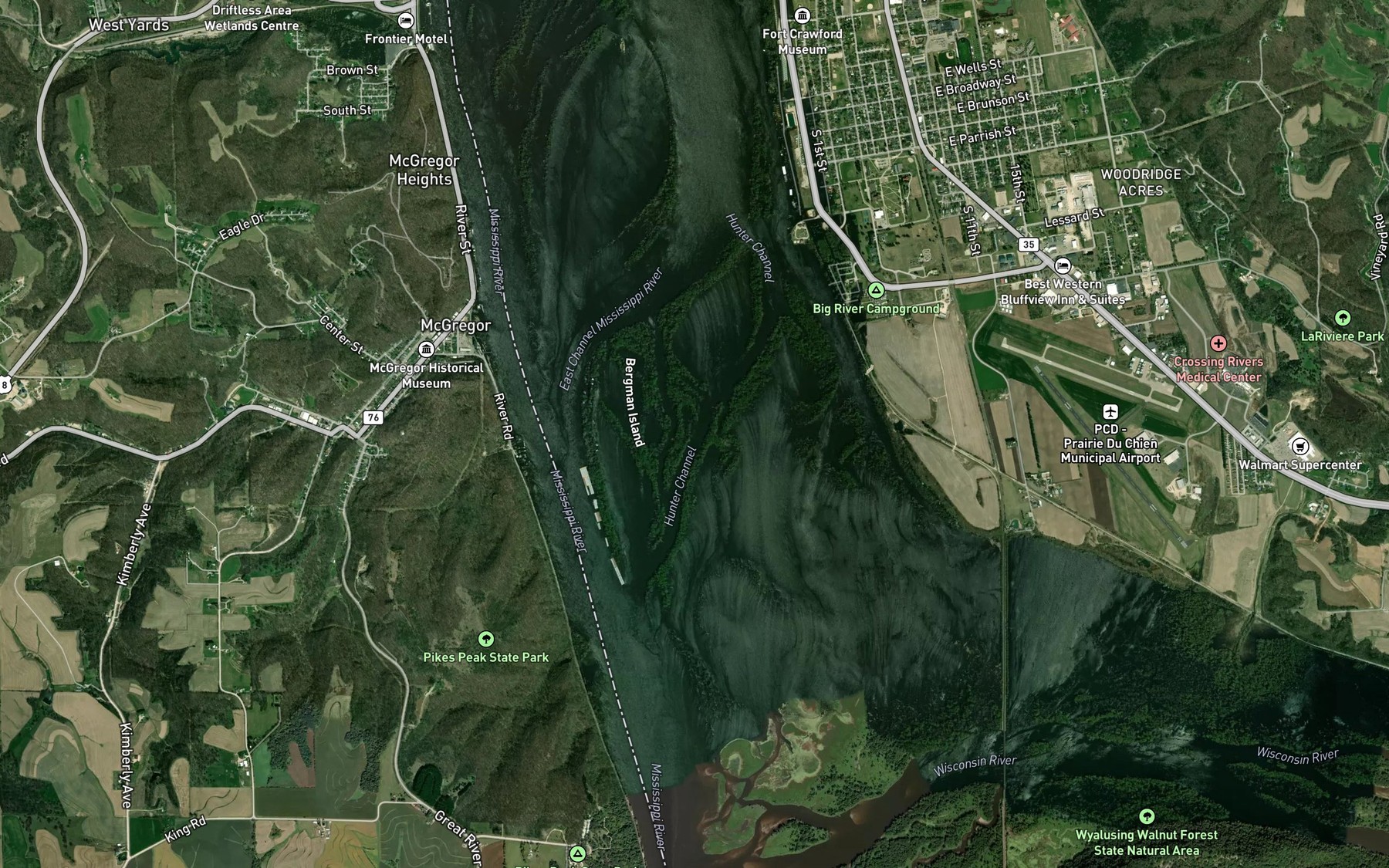 Satellite map of the Hunter Channel